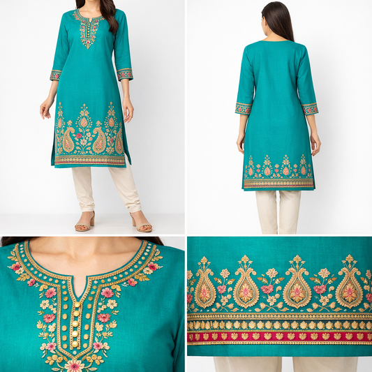 Green Blush Grace Embroidered Kurti